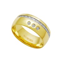 Aliana Anatmica de Ouro e Ouro Branco 18k 750 com 3 Brilhantes de 2.25 Pontos Largura 7.80mm Altura 1.60mm