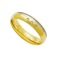 Aliana Anatmica de Ouro e Ouro Branco 18k 750 com 3 Brilhantes de 1.00 Pontos Largura 5.00mm Altura 1.80mm