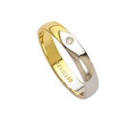 Aliana de Ouro e Ouro Branco 18k 750 com 1 Brilhantes de 2.25 Pontos Largura 4.00mm Altura 1.40mm