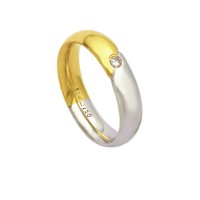 Aliana Anatmica de Ouro e Ouro Branco 18k 750 com 1 Brilhante de 6.00 Pontos Largura 5.00mm Altura 2.20mm