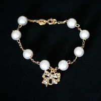 PulseiraSemiJiaFolheadoaOuroRomanticaApaixonadacomLaodePedrasdeZircnia18cm