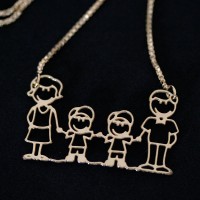 Semi Choker Jewelry Gold Plated Family Mother, Father and Two Children 45cm