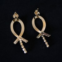 Semi Earring Jewelry Gold Plated Tie Worked with Strass