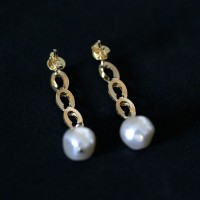 Earring Gold Plated Jewelry Semi Lamour with Pearl