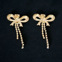 Oro Pendiente joyera plateada Semi Glitter Bow con Rhinestone circn Stones