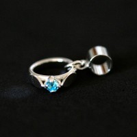 Pendant 925 Silver Solitaire Ring with Blue Stone for Zirconia Bracelet Moments of Life