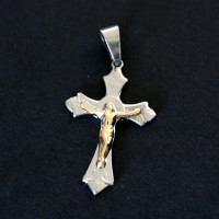 Steel Cross Pendant with Gold