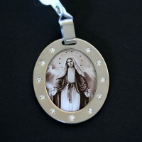 Steel Pendant Our Lady of Grace in resin with 11 Zirconia Stones