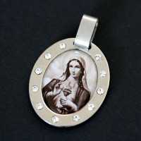 Pingente de Ao Sagrado Corao de Maria com 11 Pedras de Zircnia