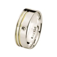 Comfort Straight Alliance Silver 7mm with 2 Fillets Sides Gold and Cubic Zirconia Stone 2mm