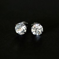 Large Steel Earring with Stone Zircon