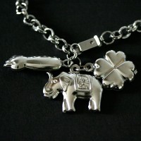 Pulseira de Ao Portuguesa Elefante, Trevo e Figa